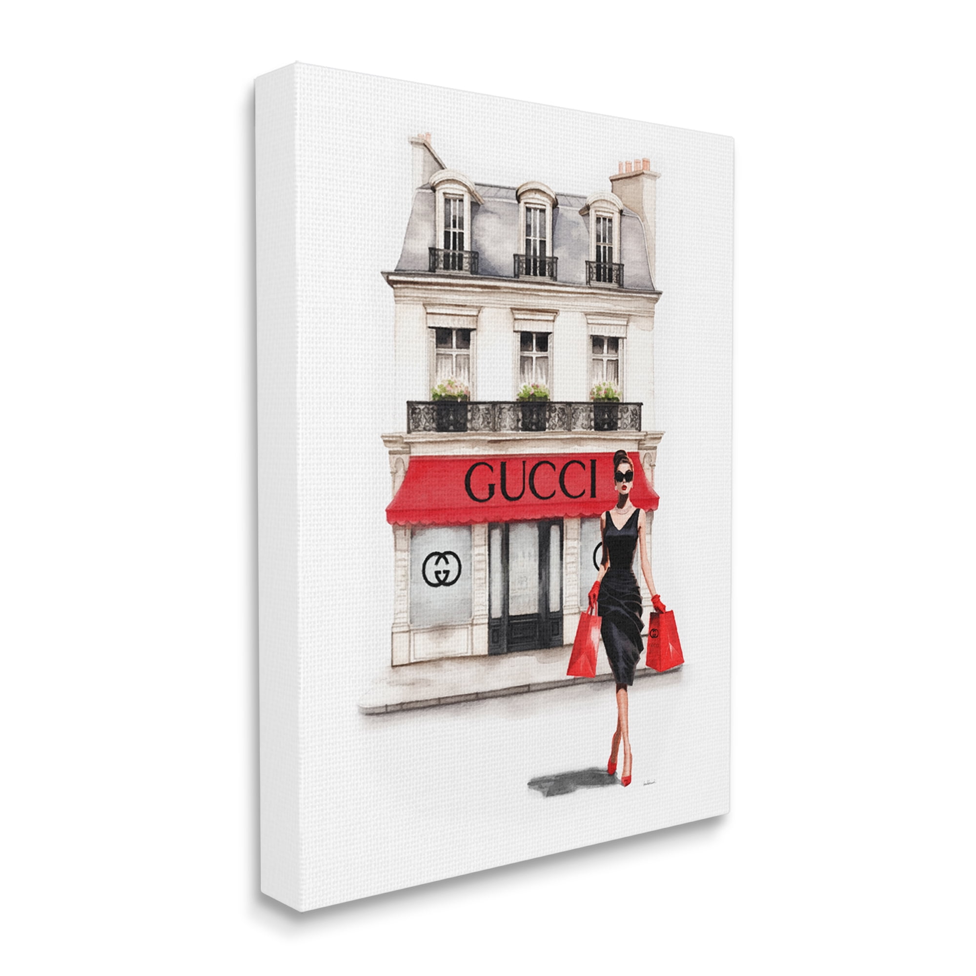 Stupell Industries Trendy Girl Shopping Town & City Painting Gallery Wrapped Canvas Art Print Wall Art, 36 x 48