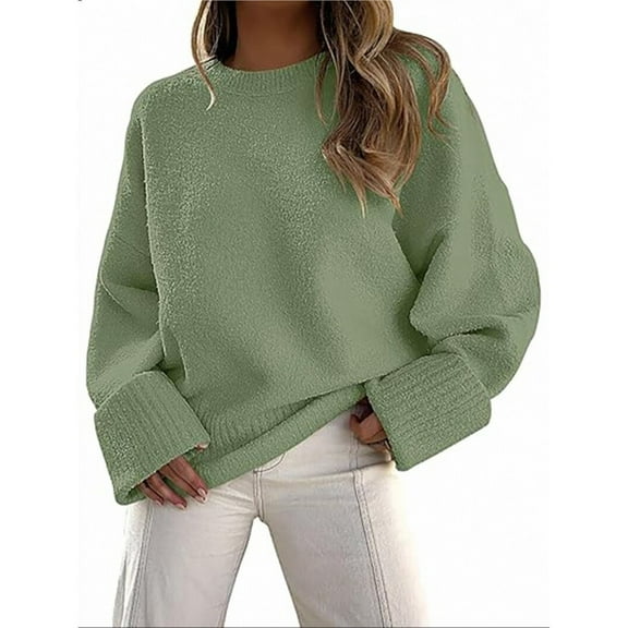 Women's Oversized Long Sleeve Fuzzy Knit Casual Chunky Pullover Sweater Fall Outfits Clothes Green M