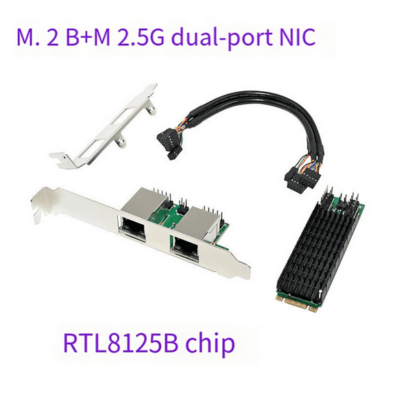 2.5G Gigabit Network Card M.2 to Dual RJ45 Port Ethernet NIC M.2 B Key and M Key 2500 Mbps RTL8125B Chipset