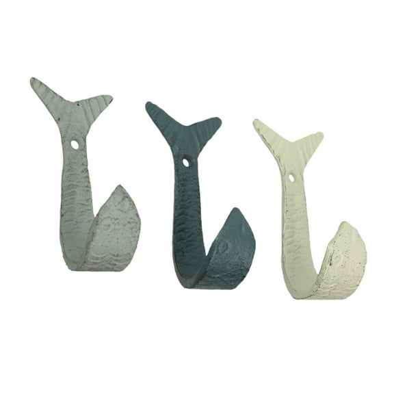 Zeckos Set of 3 Flipping Fish Wall Hooks - 4" - Blue, Gray, White - Coastal Decor