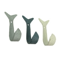 Zeckos Set of 3 Flipping Fish Wall Hooks - 4" - Blue, Gray, White - Coastal Decor