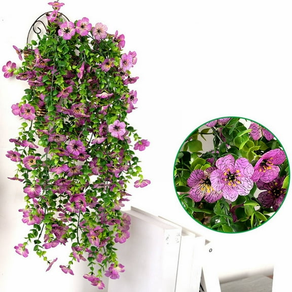 Artificial Hanging Flowers, Faux Morning Glory Hanging Basket, Realistic Plastic Artificial Plant Basket, Artificial Phalaenopsis Hanging Planter for Garden Porch Balcony Garden Decor, 29.5In/1 Pack