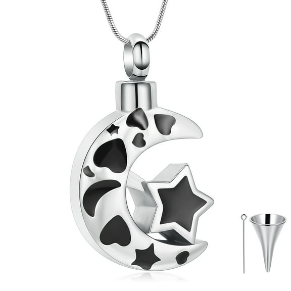 Cremation Jewelry for Ashes Moon Urn Necklace Stainless Steel Memorial Lockets Keepsakes Jewelry for Ashes Pendant - Fill kit