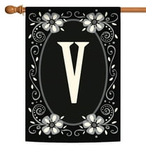Toland Home Garden Classic Monogram-V Personalized Flower Flag Double Sided 28x40 Inch