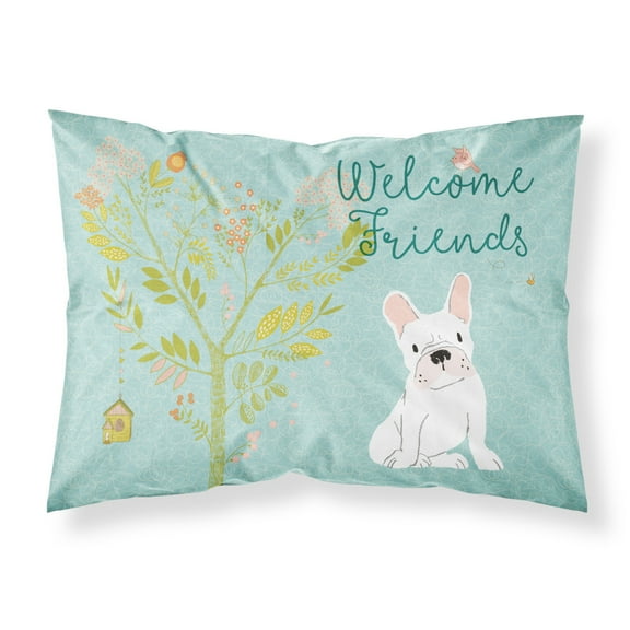 Carolines Treasures BB7635PILLOWCASE Welcome Friends White French Bulldog Fabric Standard Pillowcase Standard multicolor