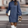 thumbnail image 6 of CharmCyan Women's Knitted Dress Turtleneck Winter Sweater Dress Knitted Dresses Midi Plain Long Wool Dress Blue 2XL, 6 of 9