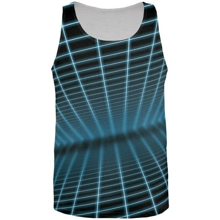 Blue Glowing Grid All Over Adult Tank Top - X-Large