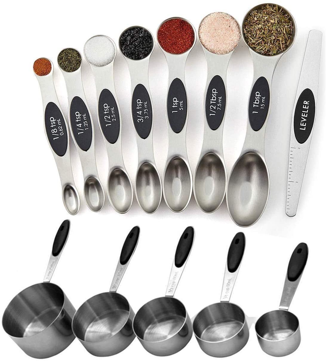 Measuring Cups and Magnetic Measuring Spoons Set Stainless Steel 5 Cups and 7 Spoons 