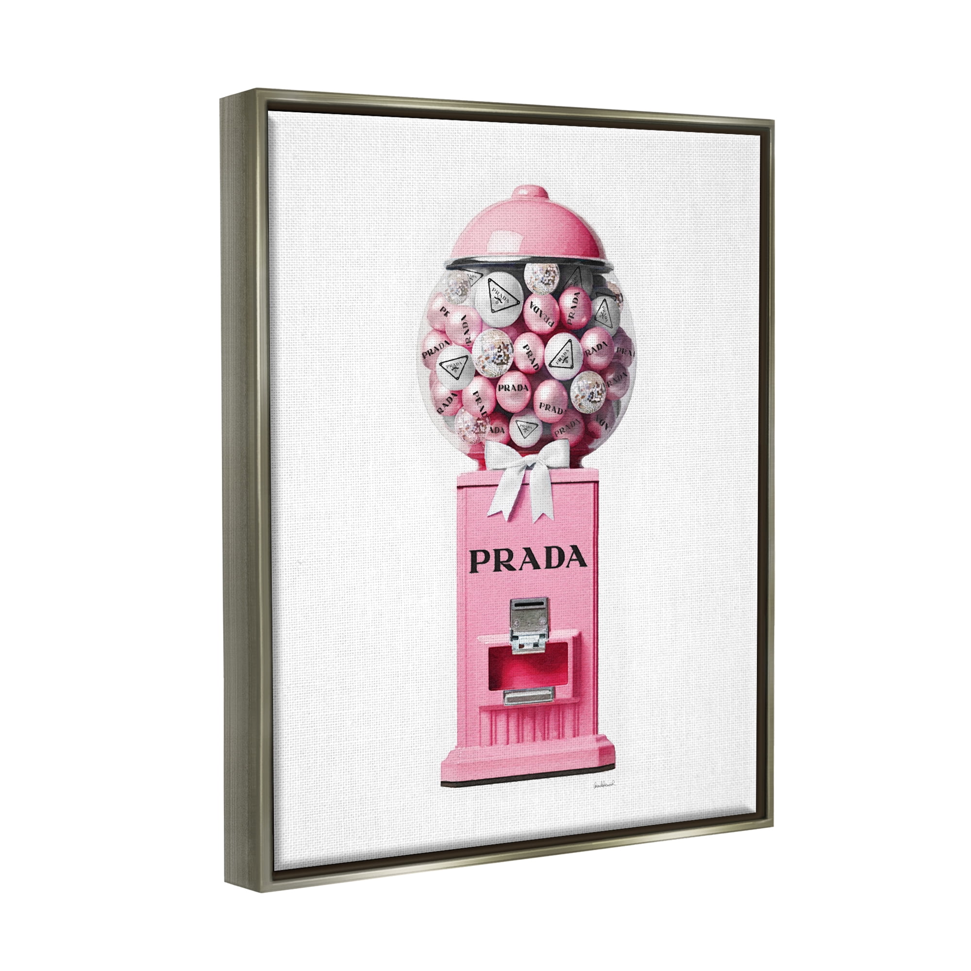 Stupell Industries Pink Glam Gumball Machine Beauty & Fashion Painting Gray Floater Framed Canvas Art Print Wall Art, 25 x 31