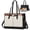 BlackBrownWhite, variant on Lunch Tote Bag for Women 15.6 Inch Laptop Bag with Insulated Lunch Compartment Leather Quilted Computer Teacher Tote for Work,Black