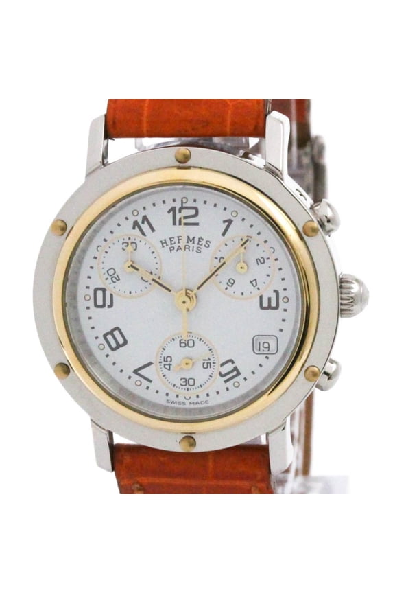 Pre-Owned HERMES Clipper Chronograph Gold Plated Steel Ladies Watch Polished (Good)