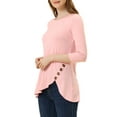 thumbnail image 4 of INSPIRE CHIC Women's Tops Round Neck 3/4 Sleeve Button Decor Irregular Hem Casual Style Blouse S Light Pink, 4 of 6