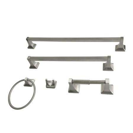 Kingston Brass BAHK602124788 Milton 5-Piece 18" and 24" Towel Bars Bathroom Accessory Set, Brushed Nickel