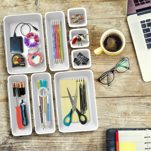 Lavish Home 8 Pc. Drawer Organizer Bin – Space Saver Plastic Stacking Modular Vanity Storage Compartment Tray