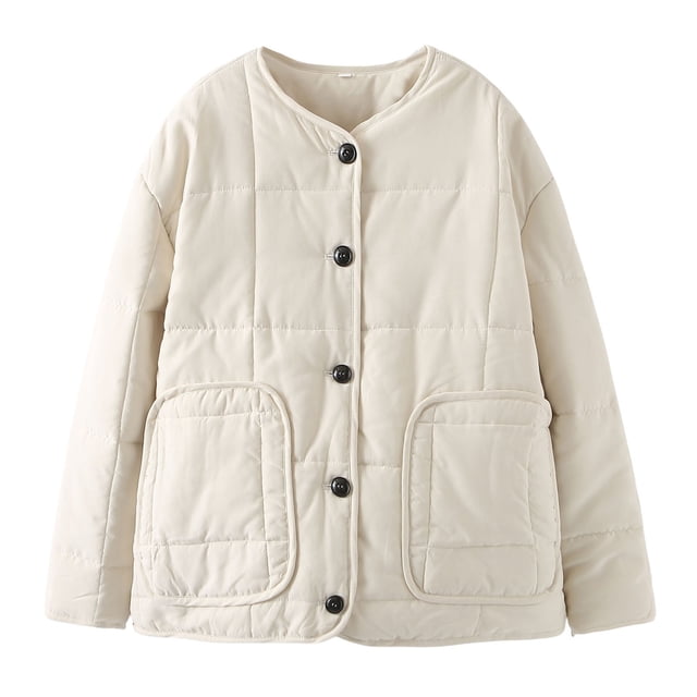 WRKEKC Veste Matelassée pour Femmes Grande Taille Coupe Ample Poches Utilitaires Tenue d'Hiver Style Urbain Confort Blanc P
