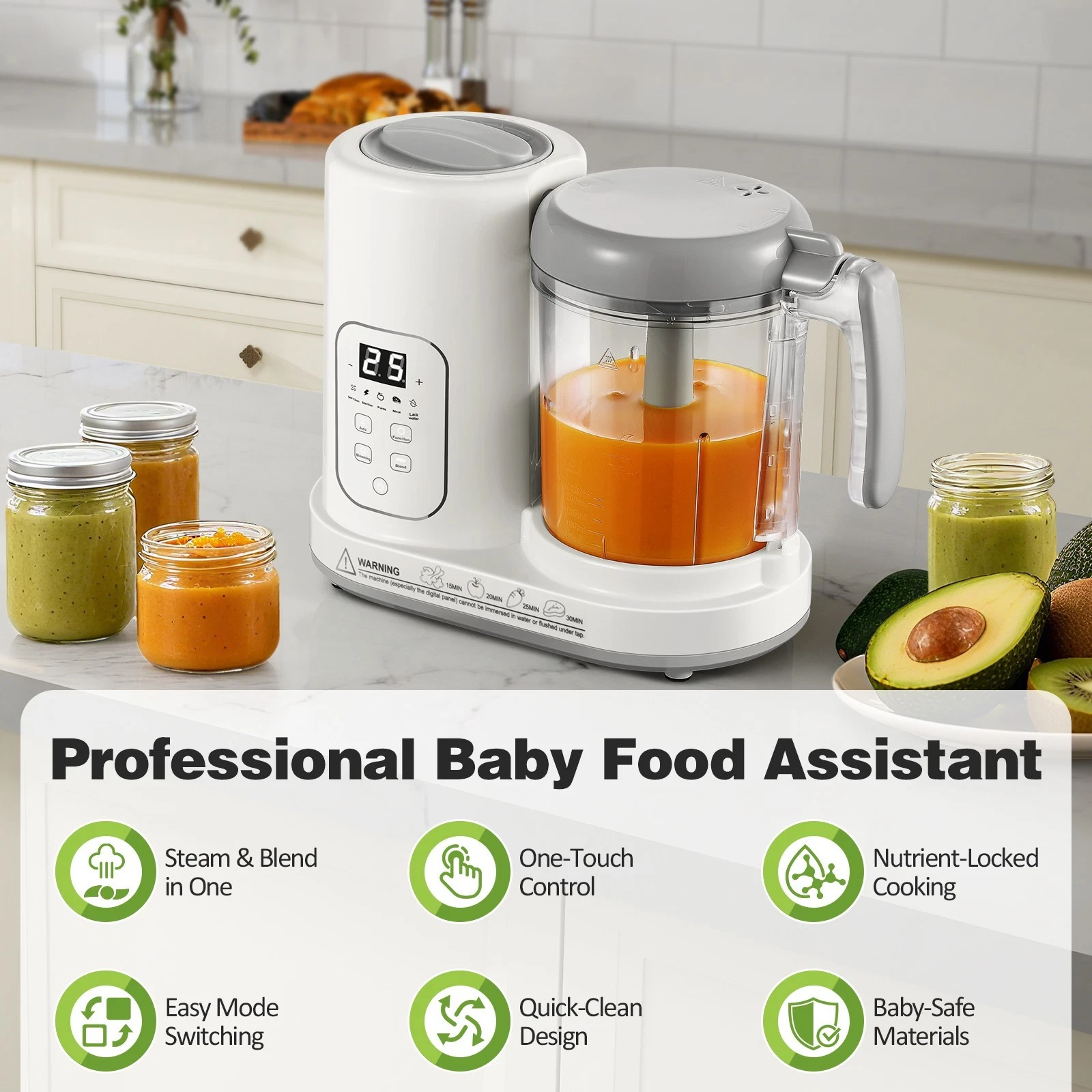 Baby Food Maker | Baby food Processor | All-in-One Baby Food Puree Blender Steamer Grinder Mills Machine Auto Cooking & Grinding with Self Cleans Touch Screen LCD Display, BPA Free