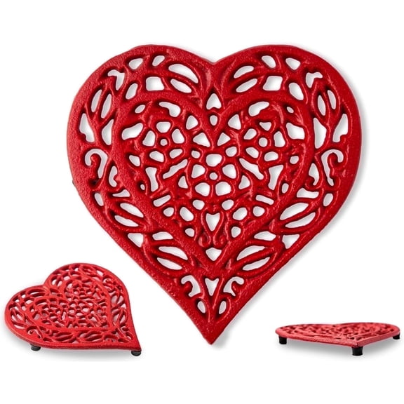 Comfify Trivet, Cast Iron, Heart Design, Matte Red Finish, Decorative Kitchen Table Protector