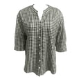 thumbnail image 6 of felwors Cotton 3/4 Sleeve Button Down Shirts for Women Gingham Plaid Striped Tops V Neck Casual Loose Blouse (Green, S), 6 of 7