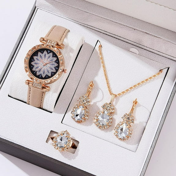 Flowers Watch Set - Charming Floral Design Watches with Necklace & Earrings Gift
