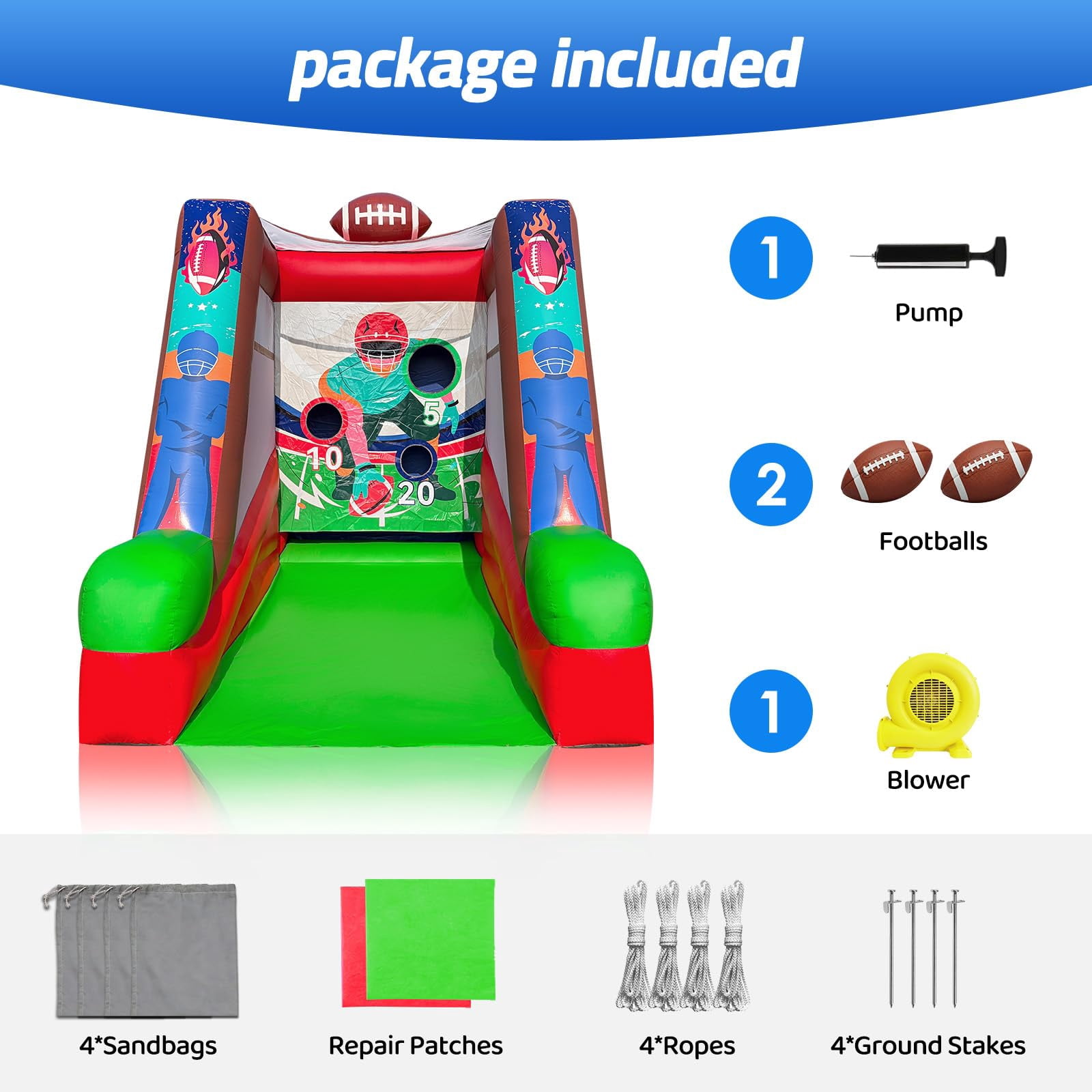 Inflatable Football Toss Game, Commercial Grade PVC Football Target Toss with Air Blower, 3-Target Scoring Inflatable Carnival Game for Outdoor Fun, Home & Rental Use