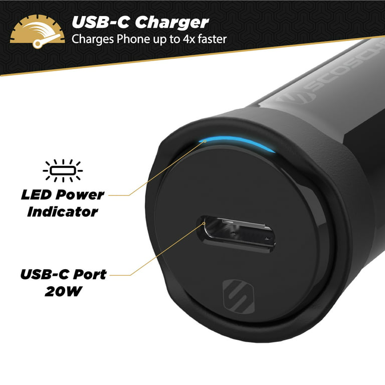 Scosche CPDC20-SP PowerVolt 20-Watt Certified USB Type-C Fast Car Charger  with Power Delivery 3.0 for All USB-C Devices 