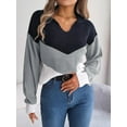 thumbnail image 2 of Chevron Striped Color Block Collared Classic Sweater for Women Gray Small, 2 of 5