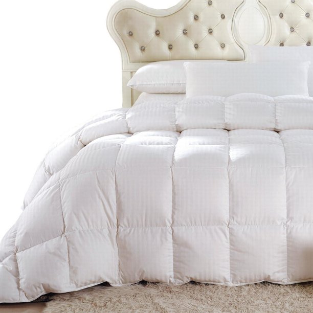 Striped White Down Comforter Oversized All Season Fill Weight by Royal
