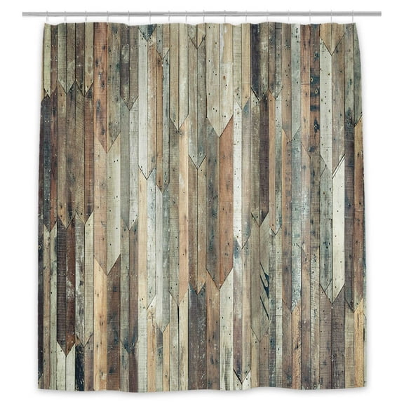 Old Wood Plank Shower Curtains, Rustic Bathroom Shower Curtain Wooden Board Wood Looking Western Country Bath Curtain, Vintage Farmhouse Shower Curtain with Hooks, 69x70 Inches