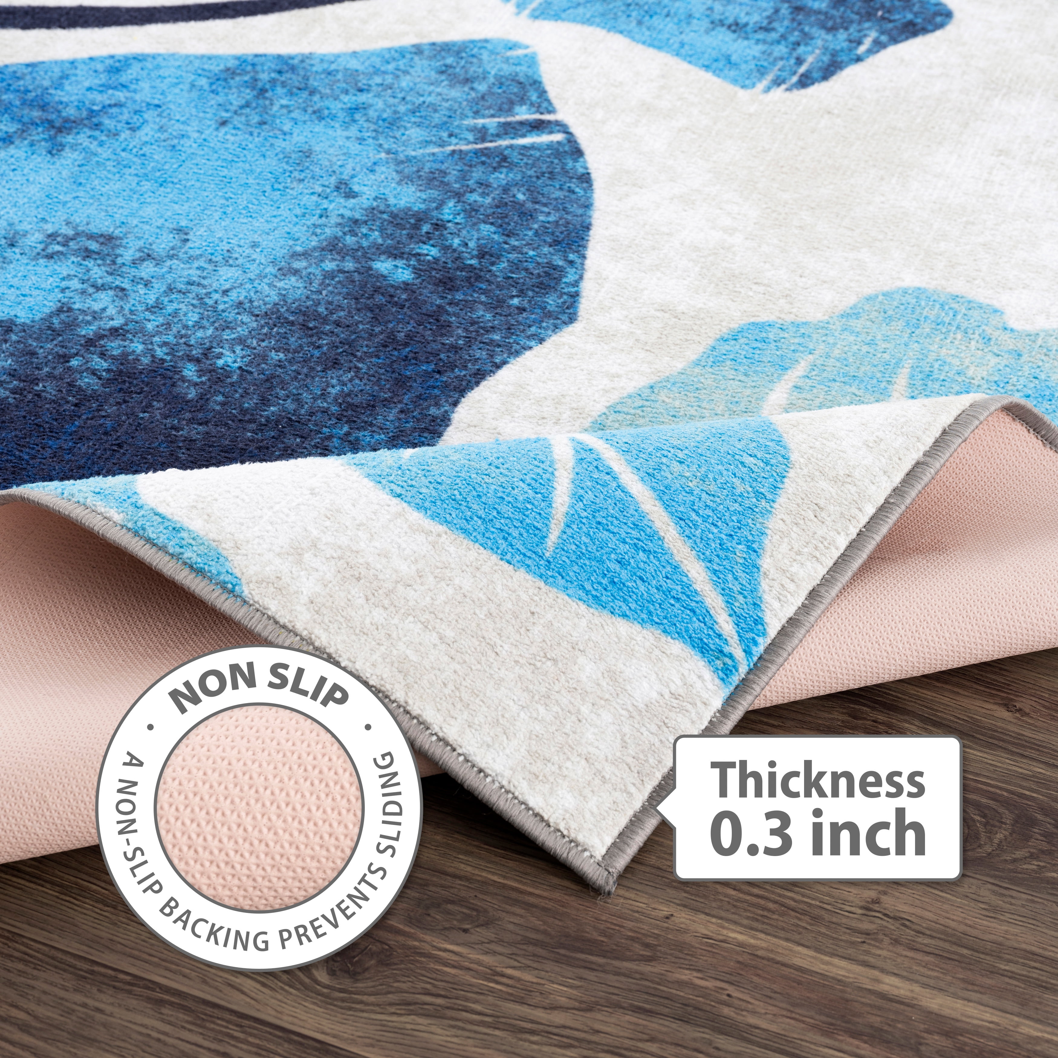CAMILSON Solana Non Slip Modern Floral Indoor Area Rug Blue/Grey 5x7