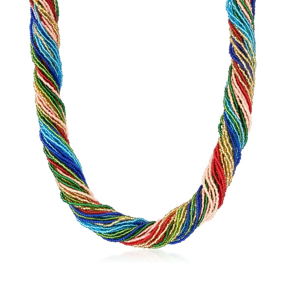 Ross-Simons Italian Multicolored Murano Glass Bead Torsade Necklace With 18kt Gold Over Sterling, Women's, Adult