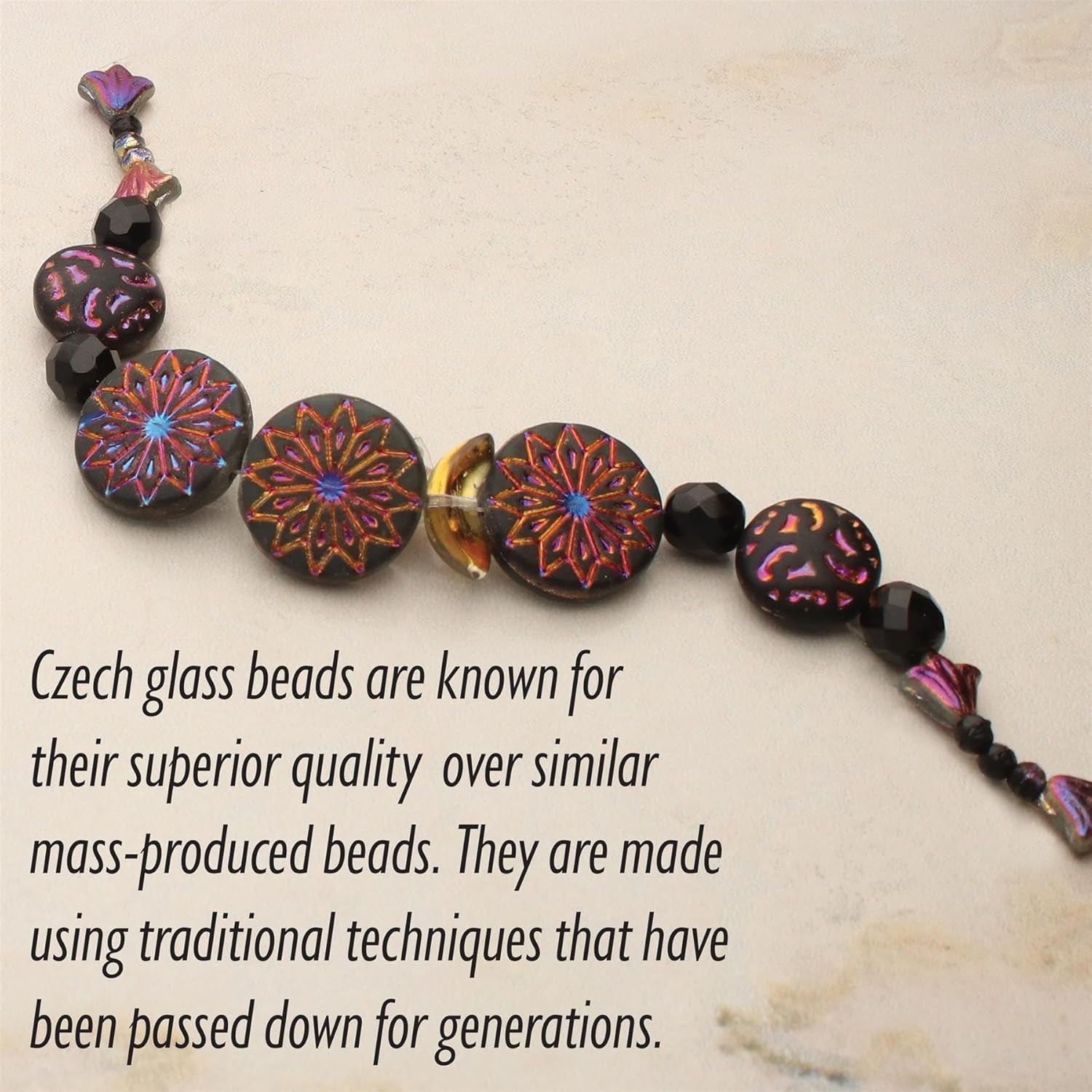 The Beadsmith Czech Glass Strands - High Quality, Pressed & Table Cut Beads - 6 x 7-Inch Strands, 21 Beads Per Strand - Metal Sunburst Mix – For Jewelry Making, Decorations & DIY Crafts