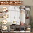 thumbnail image 4 of 75"H Farmhouse Hall Tree with Bench and Shoe Storage, 4-in-1 Entryway Bench with Coat Rack, 4 Hooks and 8 Doors for Mudroom Hallway, White, 4 of 7