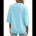 thumbnail image 2 of Suéter Tipo Jersey para y Otoño, de Color Liso, Informal, Holgado, de Punto, con Cuello en V y Mangas A Media Pierna Azul L, 2 of 7