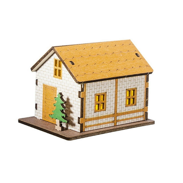 Casa en miniatura iluminada, colección de artesanías de madera, adorno, modelo de cabaña navideña 93 cm x 71 cm x 68 cm