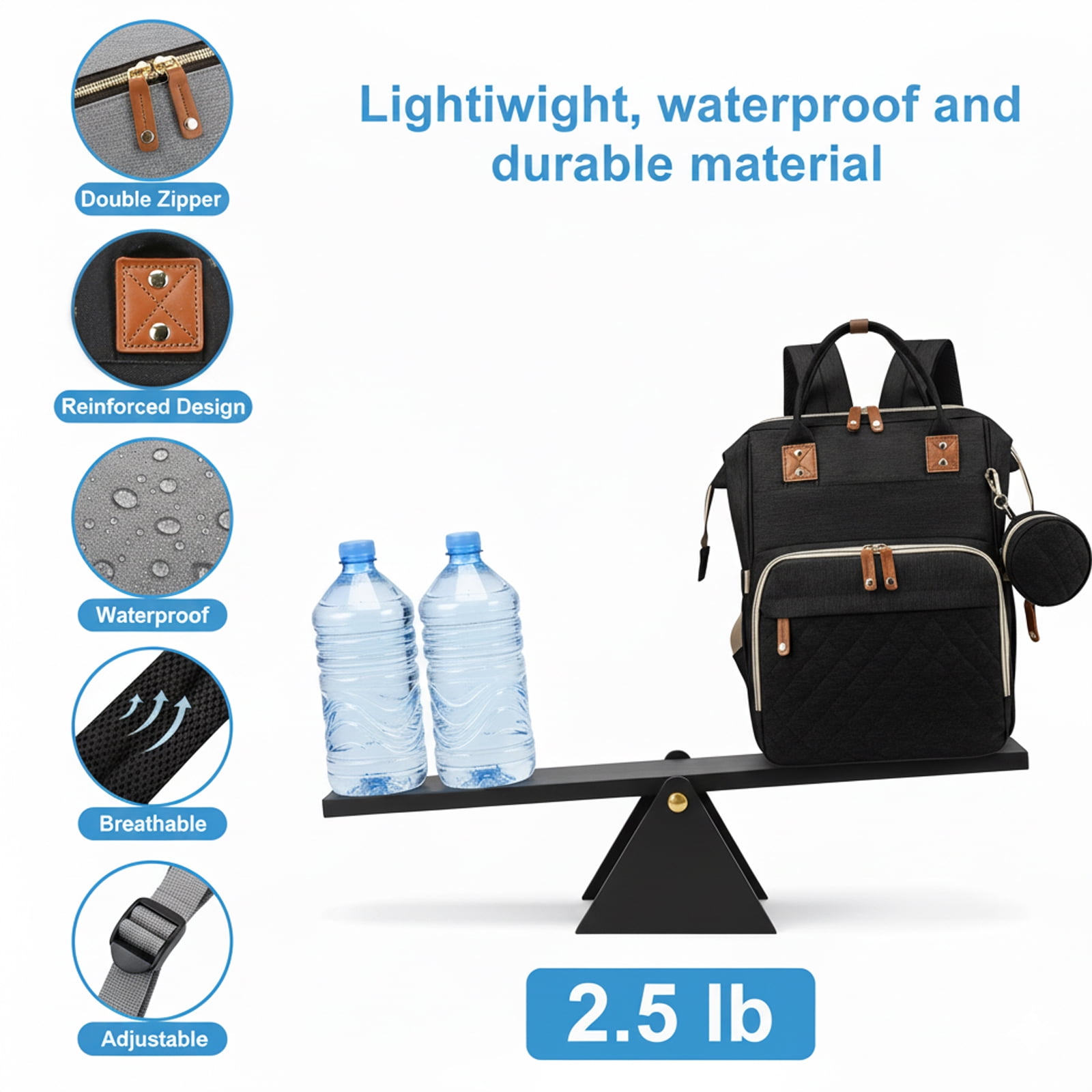 Oioane Baby Diaper Bag with Changing Station, Multifunctional Portable Backpack with USB Charging Port for Travel, Black
