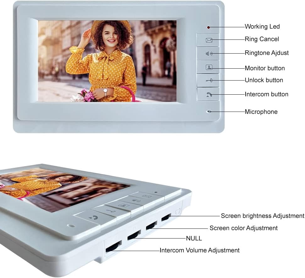 7'' Color Wired Video Door Phone Intercom System for Home Indoor Monitor Outdoor Camera Video Doorbell Intercom IR Night Vision Two-Way Audio