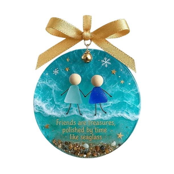 Adorno de cristal marino de la amistad. Recuerdo de amistad eterna. Adorno de corazón de la amistad para colgar. Arte de cristal marino para amigos.