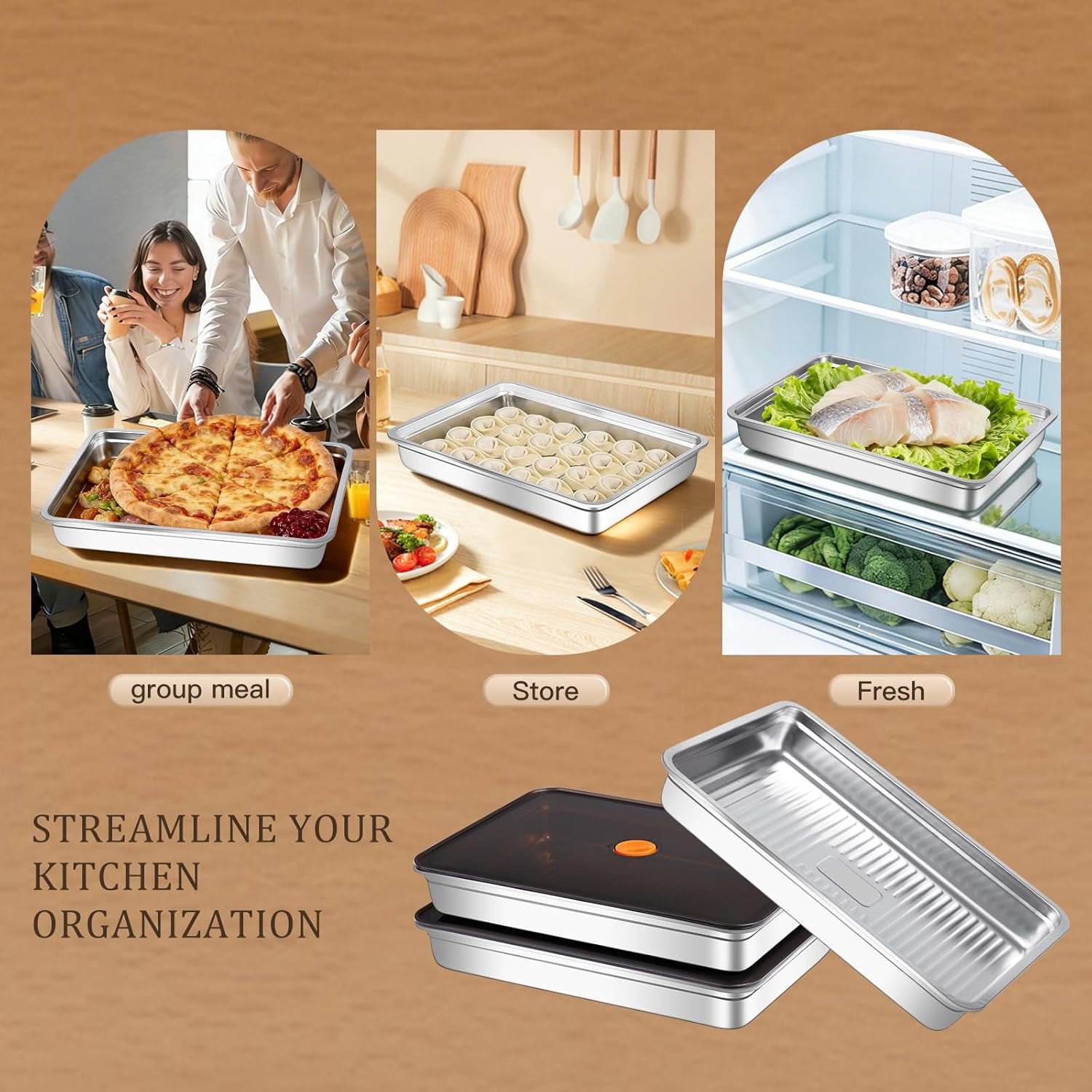 3 Pack Stainless Steel Food Storage Containers with Airtight Lids - Stackable, BPA-Free, Dishwasher/Freezer Safe for Meal Prep, Leftovers & Snacks