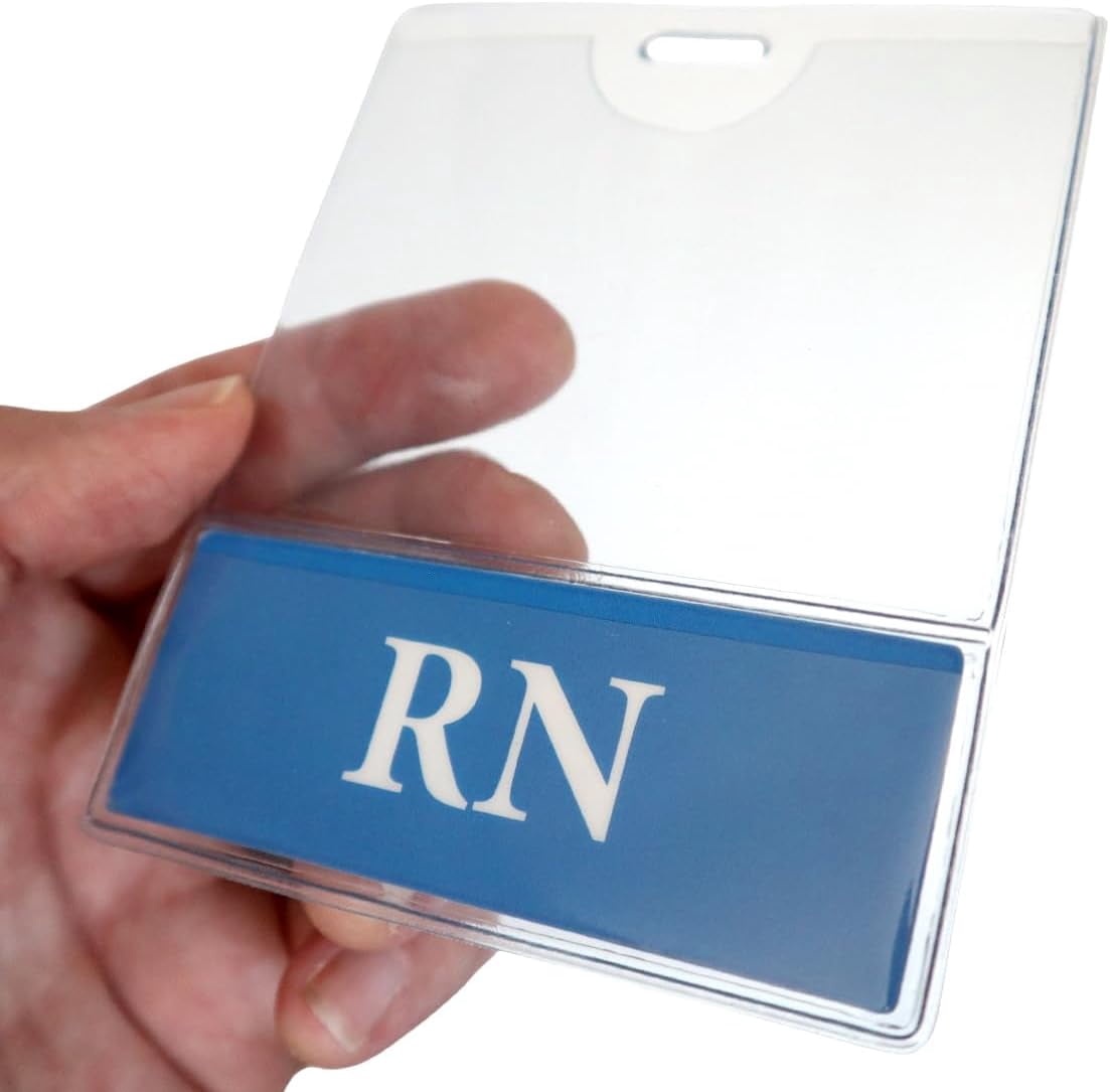 20 Pack - RN BadgeBottom Horizontal RN Badge Buddy & RN Badge Holder Combo - Heavy Duty 2 in 1 Badge Bottom I’D Nursing Accessories - Double Sided Clear Sleeve by Specialist ID