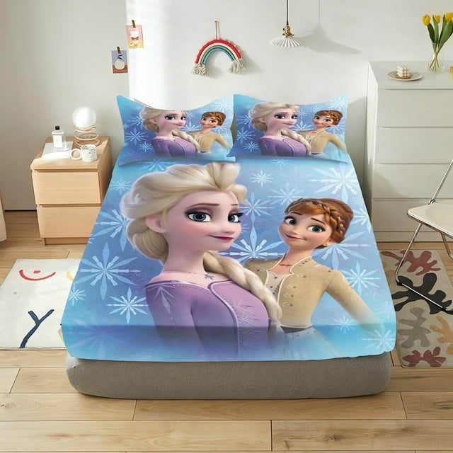 Frozen Printed 2/3pcs Bedding Set Fitted Sheet 100% Polyester Anime Home Decor Suitable For Children And Adults