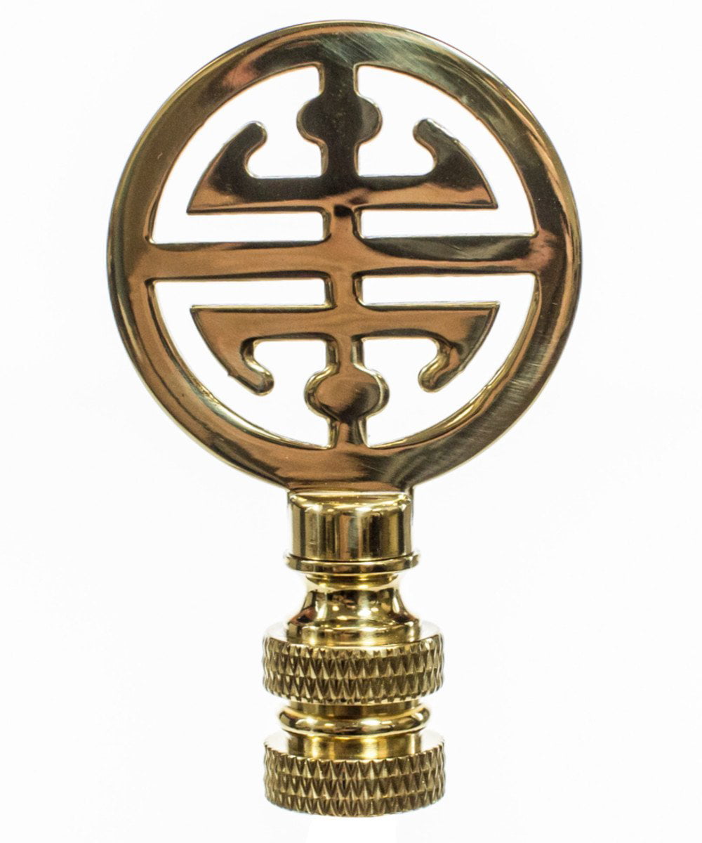 Polished Brass oval Lamp Finial Longevity Symbol  Lampshade Topper Gold Decor. 