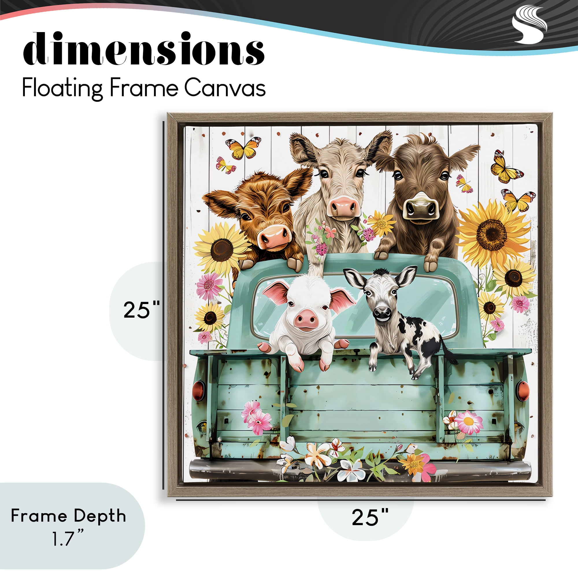 Stupell Industries Barnyard Friends in Vintage Truck Brown Framed Floater Canvas Wall Art, design by Creative Studio