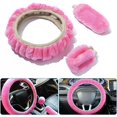 thumbnail image 2 of 3 unids/set suave funda de volante de felpa accesorio de coche peludo de invierno, 2 of 5