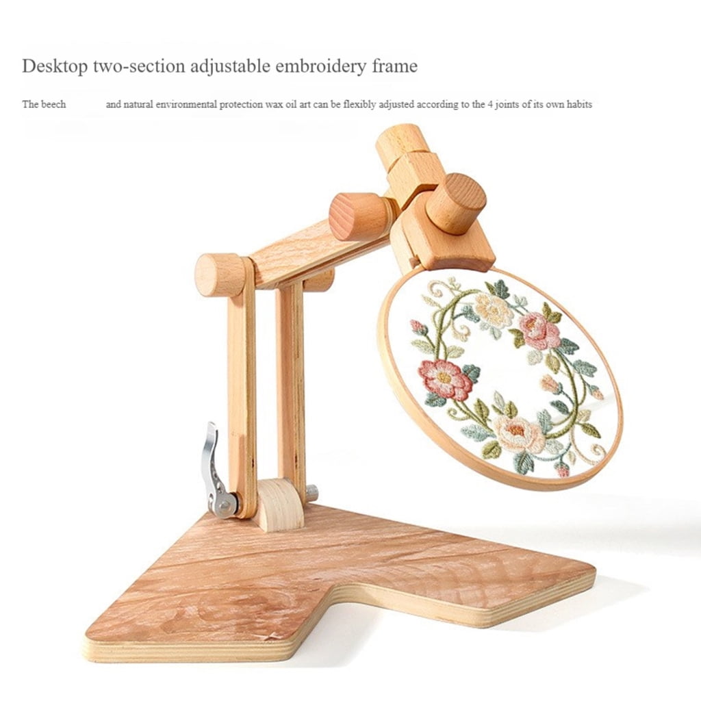Height Adjustable Embroidery Hoop Holder Tabletop Wood Stitching Frame Stand For Stitching Decorative Sewing Project