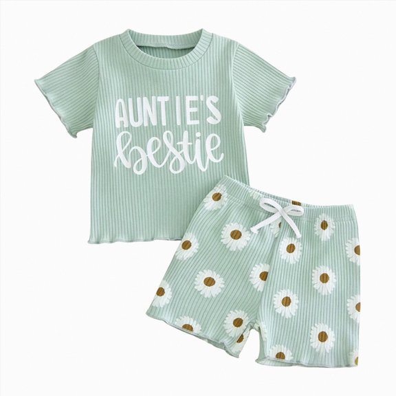 OYXSER Toddler Baby Girl Summer Clothes 1T 2T 3T 4T 5T T-Shirt Tee Tops   Shorts Ribbed Knit Cute Summer Outfits 2pcs Shorts Outfits Set, Light Green 12-18M