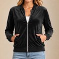 thumbnail image 3 of Kukoosong Women's Velvet Bomber Jacket, Long Sleeve Full Zip Up Stand Collar Velour Coat with Pockets, Slim Casual Lightweight Outerwear for Spring Fall Daily Wear, 3 of 7