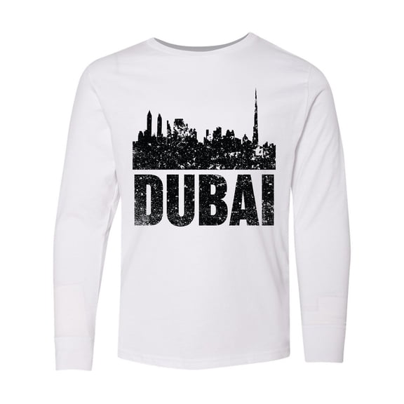 Inktastic Dubai City Skyline with Grunge Long Sleeve Youth T-Shirt