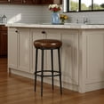 thumbnail image 6 of Benjara Mey Counter Stool- Brown Leather Round Seat- Black Forged Iron Base, 6 of 6