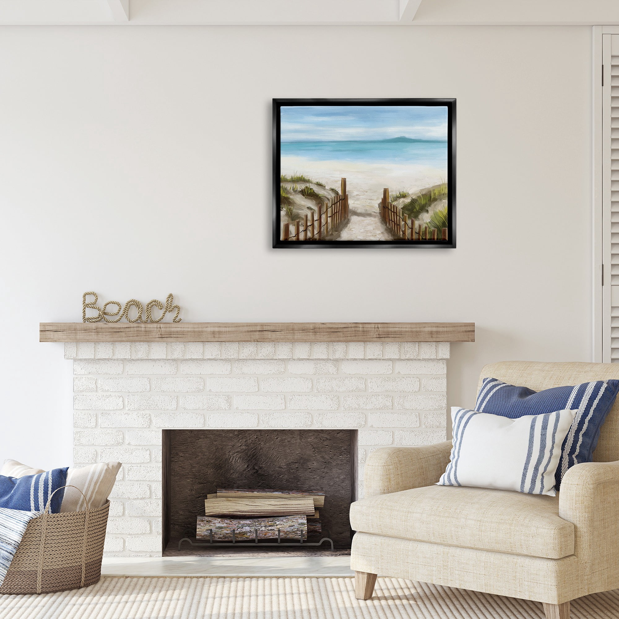 Stupell Industries Beach Pathway to Shore Nature Painting Black Floater Framed Canvas Art Print Wall Art, 31 x 25