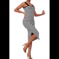 thumbnail image 2 of Vestido Midi Ajustado de Punto Acanalado A Rayas para Mujer, Sin Mangas, para Fiesta, Verano, 2025, Color Negro, Talla M, 2 of 9